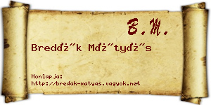 Bredák Mátyás névjegykártya